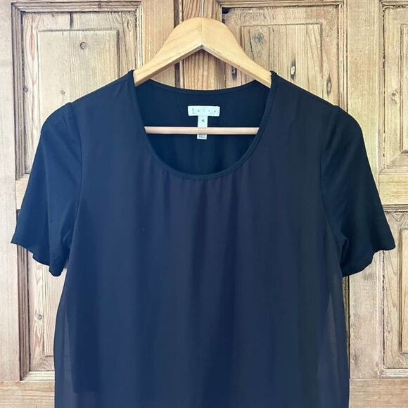 Leith XS Black Short Sleeve Layered Sheer‎ Tunic Blouse - Picture 2 of 9